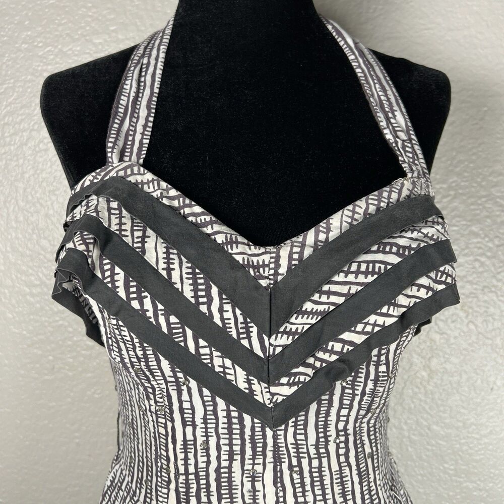 Vintage 1950s Sz 2P Black & White Full Skirt Halter Party Dress Rockabilly+Vest - Picture 3 of 12